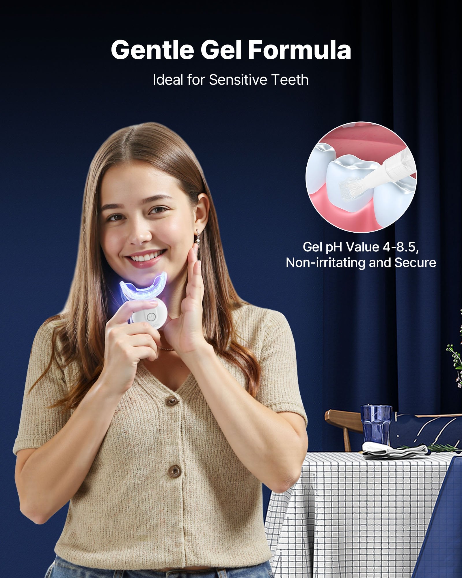 Teeth Whitening Kit With LED Light, 32 LED Accelerator Lights, Whitening Gel Syringe, Desensitizing Gel, And U-Shaped Tray, Wireless Portable Kit Fast And Effectively Removes Stubborn Stains