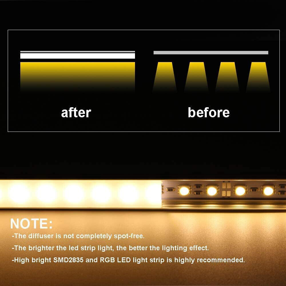 6 Pack LED Aluminium Channel Profile 3.3ft Extrusion Diffuser Strip Lights Cover